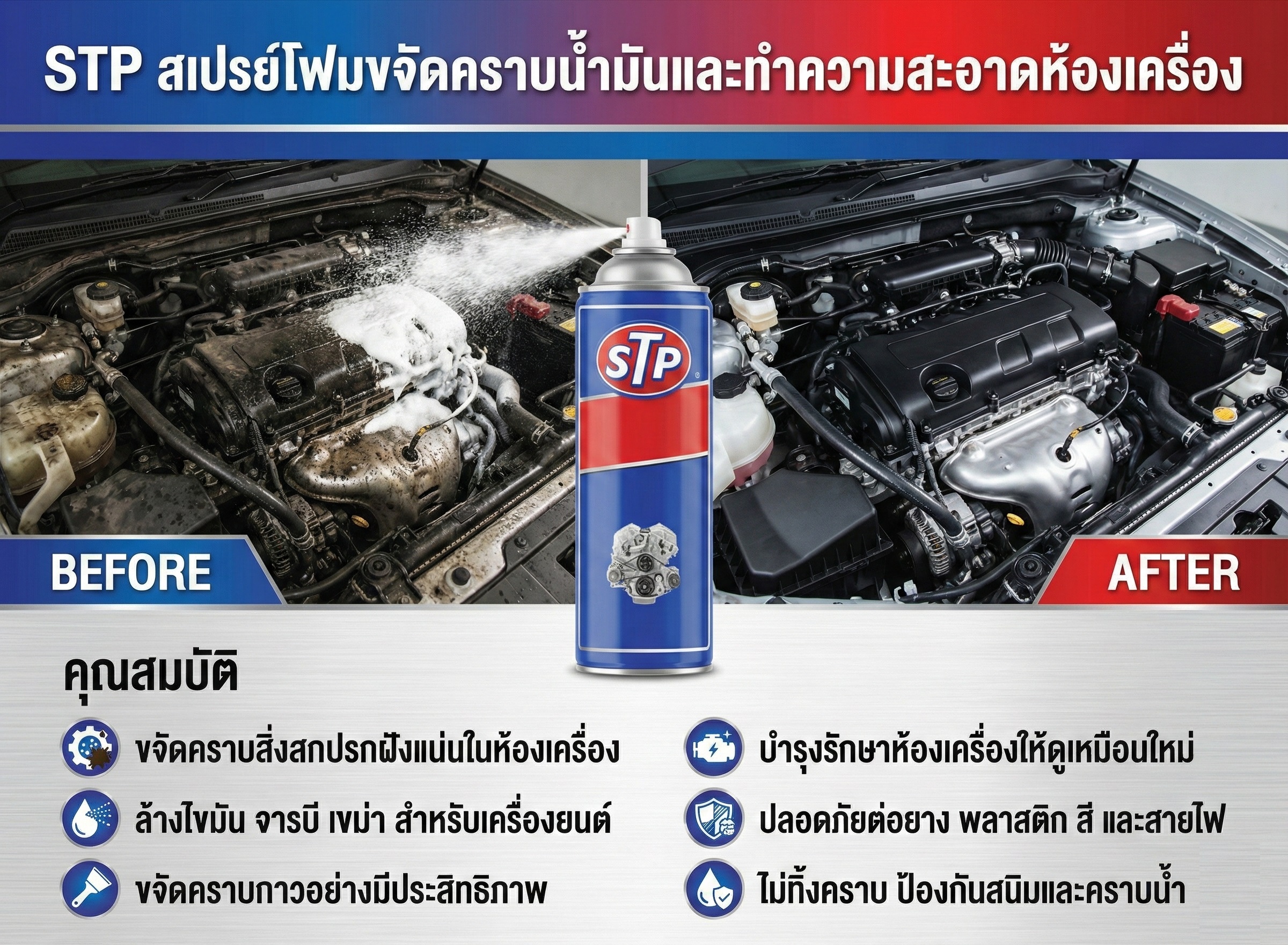 สเปรย์โฟมล้างห้องเครื่อง STP ของแท้ ร้านอะไหล่รถยนต์ มิตรอารีอะไหล่ กาฬสินธุ์